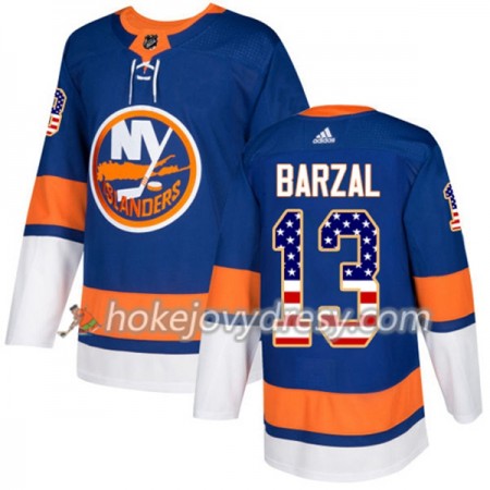 Pánské Hokejový Dres New York Islanders Mathew Barzal 13 2017-2018 USA Flag Fashion Modrá Adidas Authentic